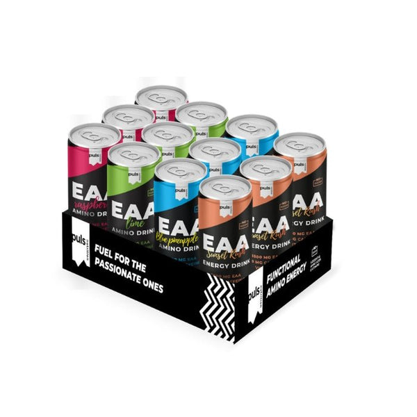 PULS EAA Aminoskābju dzēriens MIX kaste (12 x 330 ml) - Puls Nutrition - Vitamins.lv