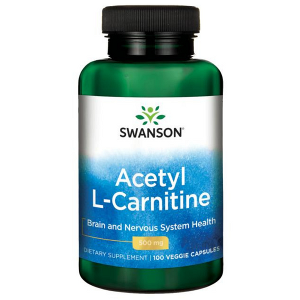 Acetil L-Karnitīns 500 mg (100 vegāniskas kapsulas)  Swanson Vitamins.